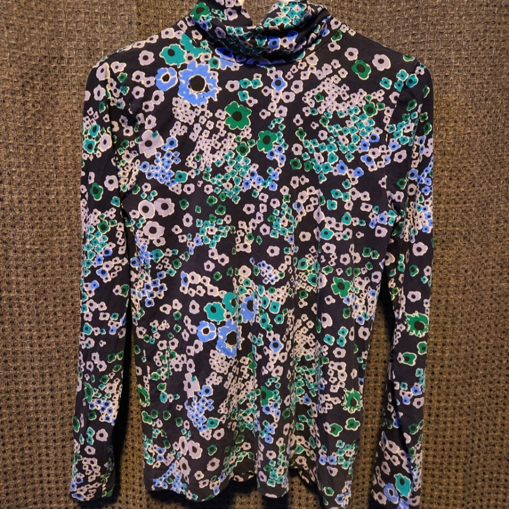 J. Crew Floral Long Sleeve Top - Black, Green, Blue